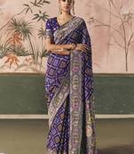 Purple khadi georgette with designer weaving work & beautiful tassels bandhani saree