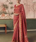 Red khadi georgette with designer weaving work & beautiful tassels bandhani saree