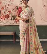 Off-white khadi georgette with designer weaving work & beautiful tassels bandhani saree
