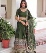 Green Vichitra Silk With Sequins Embroidered Work Lahenga Choli And Duptta