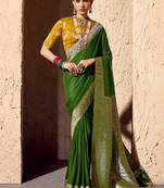 olive green viscose silk blend with zari weaving & tassel with brocade blouse 