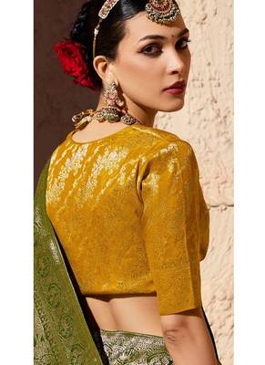 olive green viscose silk blend with zari weaving & tassel with brocade blouse  4
