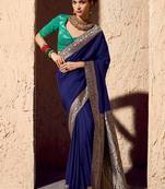navy blue viscose silk blend with zari weaving & tassel with brocade blouse 