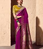 magenta viscose silk blend with zari weaving & tassel with brocade blouse 