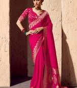 rasberry viscose silk blend with zari weaving & tassel with brocade blouse 