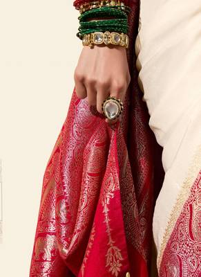 rasberry viscose silk blend with zari weaving & tassel with brocade blouse  4