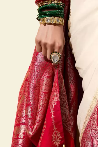 rasberry viscose silk blend with zari weaving & tassel with brocade blouse 