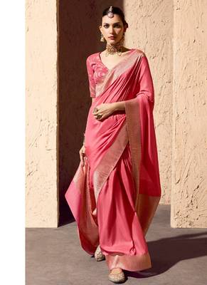 peach viscose silk blend with zari weaving & tassel with brocade blouse  1
