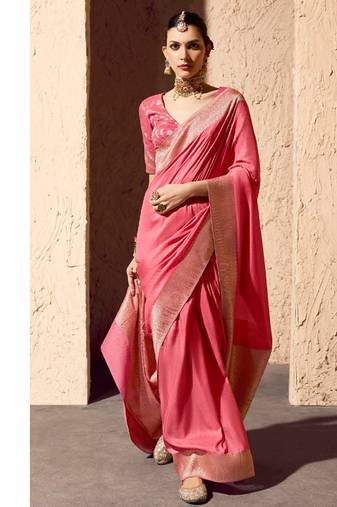 peach viscose silk blend with zari weaving & tassel with brocade blouse 