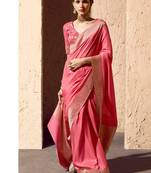 peach viscose silk blend with zari weaving & tassel with brocade blouse 