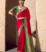 blood red viscose silk blend with zari weaving & tassel with brocade blouse 