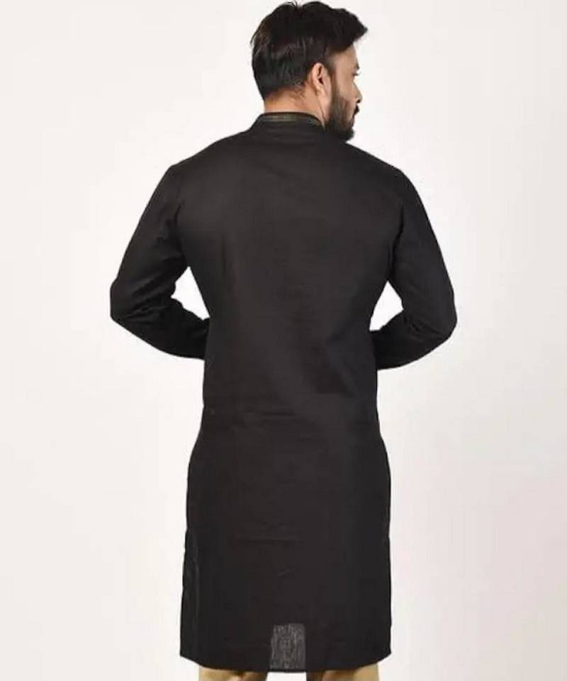Black embroidered cotton kurta