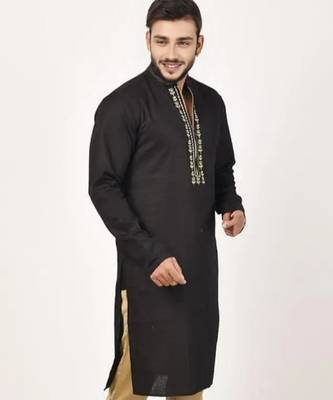Black embroidered cotton kurta 1