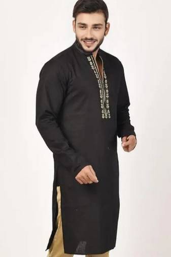 Black embroidered cotton kurta