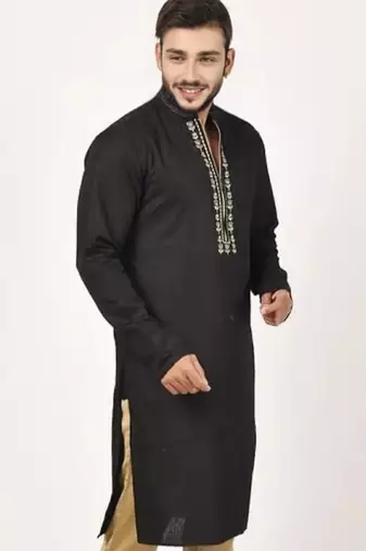 Black embroidered cotton kurta
