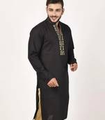 Black embroidered cotton kurta