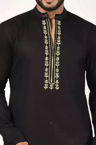 Black embroidered cotton kurta