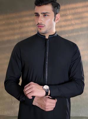 Black embroidered cotton kurta set 2