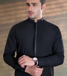 Black embroidered cotton kurta set