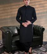 Black embroidered cotton kurta set