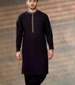 Black embroidered cotton kurta set