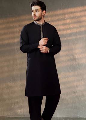 Black embroidered cotton kurta set 3