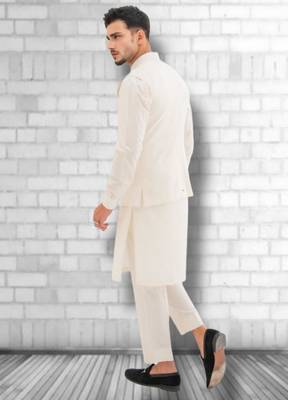 White cotton kurta pajama and Nehru jacket 2