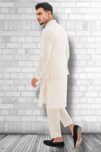 White cotton kurta pajama and Nehru jacket