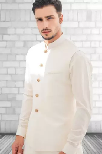 White cotton kurta pajama and Nehru jacket