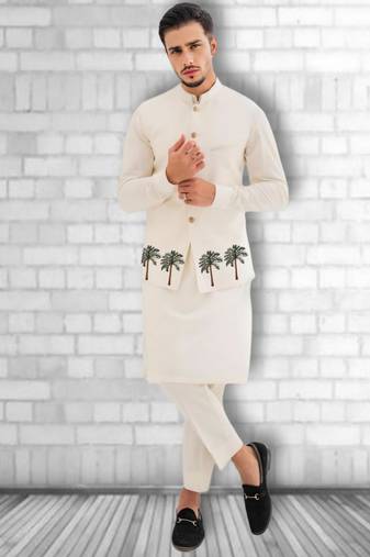 White embroidered cotton kurta set