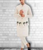 White embroidered cotton kurta Pajama and Jacket