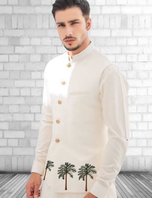White embroidered cotton kurta Pajama and Jacket 3