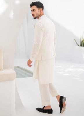 White embroidered cotton kurta pajama and Jacket 2