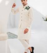 White embroidered cotton kurta Pajama and jacket