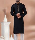 Black embroidered cotton kurta set