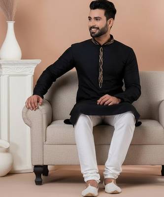 Black embroidered cotton kurta set 2