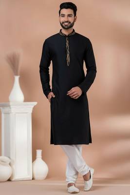 Black embroidered cotton kurta set 3