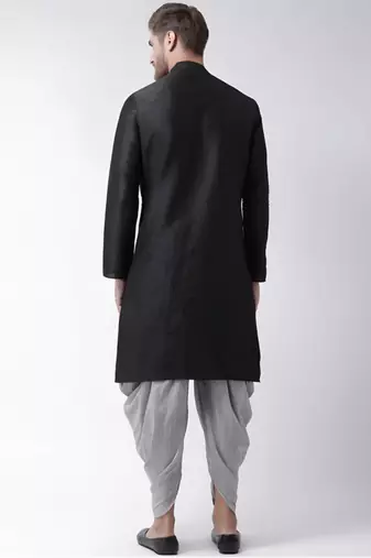 Black embroidered dupion art silk kurta set