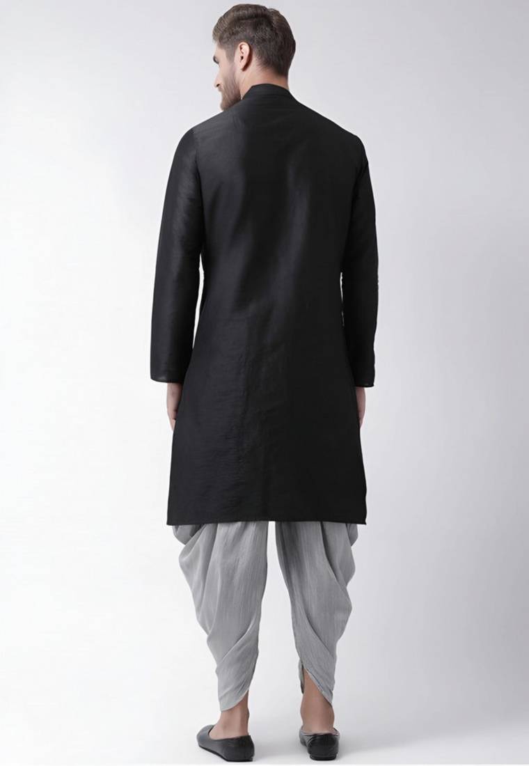 Black embroidered dupion art silk kurta set