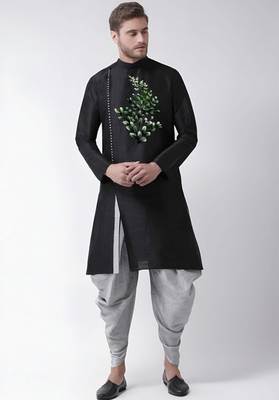 Black embroidered dupion art silk kurta set 1