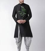 Black embroidered dupion art silk kurta set
