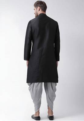 Black embroidered dupion art silk kurta set 2