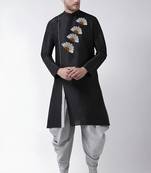 Black embroidered dupion art silk kurta set
