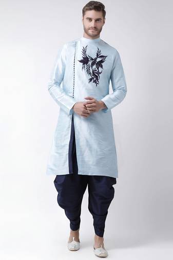 Light blue embroidered dupion art silk kurta set