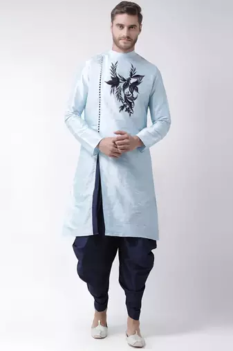Light blue embroidered dupion art silk kurta set