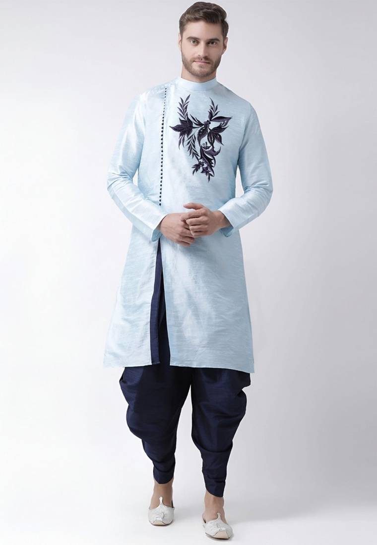 Light blue embroidered dupion art silk kurta set