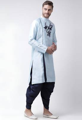 Light blue embroidered dupion art silk kurta set 3