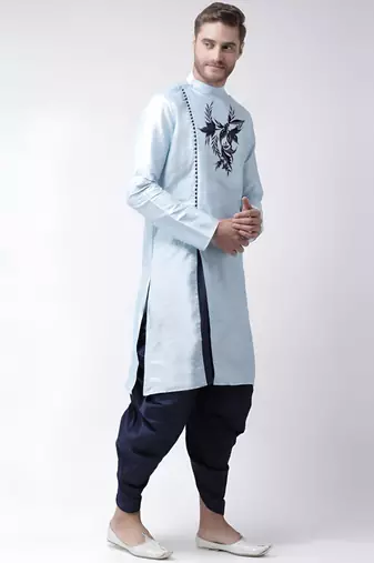 Light blue embroidered dupion art silk kurta set