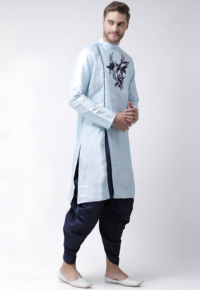 Light blue embroidered dupion art silk kurta set