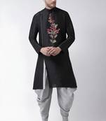 Black embroidered dupion art silk kurta set